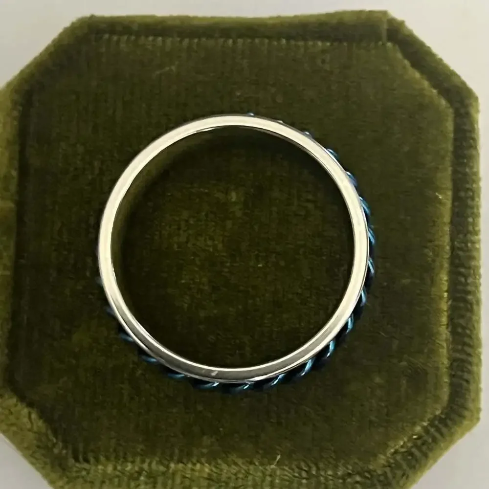 Stainless Steel Two Tone IP Blue Chain-Link Spinner Ring